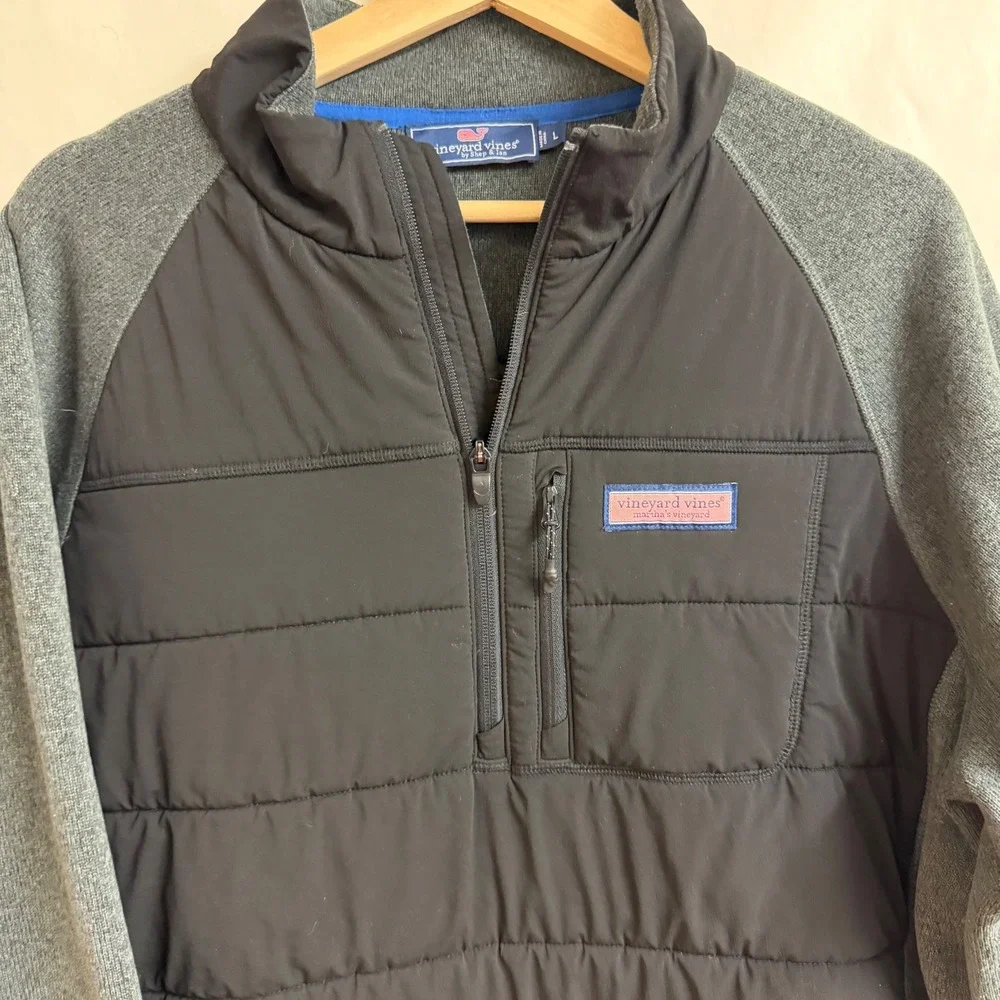 Vineyard Vines Mens Staysail Performance Hybrid Fleece Zip Pullover Gray Black L